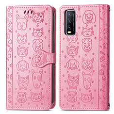 Custodia Portafoglio In Pelle Fantasia Modello Cover con Supporto S03D per Vivo Y12s (2021) Rosa