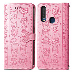 Custodia Portafoglio In Pelle Fantasia Modello Cover con Supporto S03D per Vivo Y15 Rosa