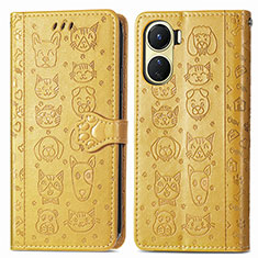 Custodia Portafoglio In Pelle Fantasia Modello Cover con Supporto S03D per Vivo Y16 Giallo