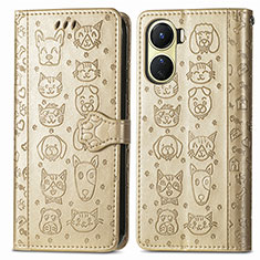 Custodia Portafoglio In Pelle Fantasia Modello Cover con Supporto S03D per Vivo Y16 Oro