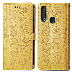 Custodia Portafoglio In Pelle Fantasia Modello Cover con Supporto S03D per Vivo Y17 Giallo