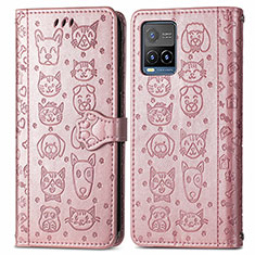 Custodia Portafoglio In Pelle Fantasia Modello Cover con Supporto S03D per Vivo Y21e Oro Rosa