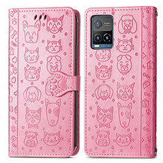 Custodia Portafoglio In Pelle Fantasia Modello Cover con Supporto S03D per Vivo Y33T Rosa