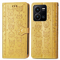 Custodia Portafoglio In Pelle Fantasia Modello Cover con Supporto S03D per Vivo Y35 4G Giallo