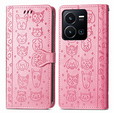 Custodia Portafoglio In Pelle Fantasia Modello Cover con Supporto S03D per Vivo Y35 4G Rosa