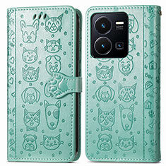 Custodia Portafoglio In Pelle Fantasia Modello Cover con Supporto S03D per Vivo Y35 4G Verde