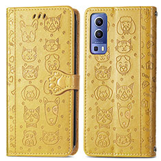 Custodia Portafoglio In Pelle Fantasia Modello Cover con Supporto S03D per Vivo Y52 5G Giallo