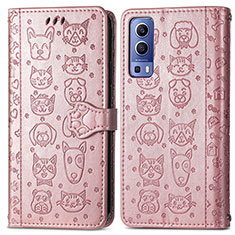 Custodia Portafoglio In Pelle Fantasia Modello Cover con Supporto S03D per Vivo Y72 5G Oro Rosa