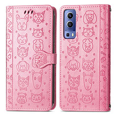 Custodia Portafoglio In Pelle Fantasia Modello Cover con Supporto S03D per Vivo Y72 5G Rosa