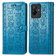 Custodia Portafoglio In Pelle Fantasia Modello Cover con Supporto S03D per Vivo Y73t Blu