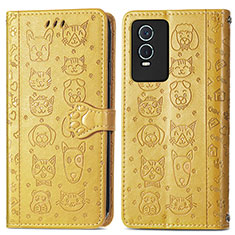 Custodia Portafoglio In Pelle Fantasia Modello Cover con Supporto S03D per Vivo Y74s 5G Giallo