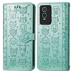 Custodia Portafoglio In Pelle Fantasia Modello Cover con Supporto S03D per Vivo Y74s 5G Verde