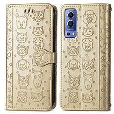 Custodia Portafoglio In Pelle Fantasia Modello Cover con Supporto S03D per Vivo Y75s 5G Oro