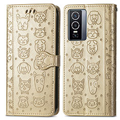 Custodia Portafoglio In Pelle Fantasia Modello Cover con Supporto S03D per Vivo Y76 5G Oro