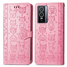 Custodia Portafoglio In Pelle Fantasia Modello Cover con Supporto S03D per Vivo Y76 5G Rosa