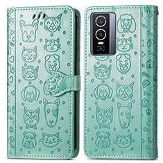 Custodia Portafoglio In Pelle Fantasia Modello Cover con Supporto S03D per Vivo Y76 5G Verde