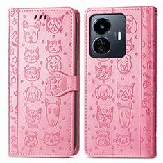 Custodia Portafoglio In Pelle Fantasia Modello Cover con Supporto S03D per Vivo Y77 5G Rosa