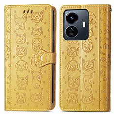 Custodia Portafoglio In Pelle Fantasia Modello Cover con Supporto S03D per Vivo Y77e 5G Giallo