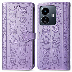 Custodia Portafoglio In Pelle Fantasia Modello Cover con Supporto S03D per Vivo Y77e 5G Viola