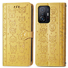 Custodia Portafoglio In Pelle Fantasia Modello Cover con Supporto S03D per Xiaomi Mi 11T 5G Giallo