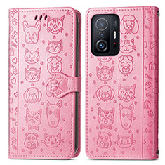 Custodia Portafoglio In Pelle Fantasia Modello Cover con Supporto S03D per Xiaomi Mi 11T 5G Rosa