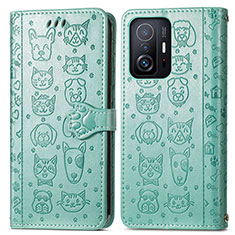 Custodia Portafoglio In Pelle Fantasia Modello Cover con Supporto S03D per Xiaomi Mi 11T 5G Verde