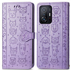 Custodia Portafoglio In Pelle Fantasia Modello Cover con Supporto S03D per Xiaomi Mi 11T 5G Viola