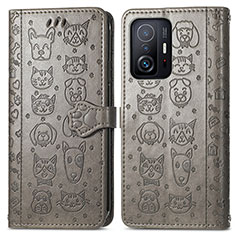 Custodia Portafoglio In Pelle Fantasia Modello Cover con Supporto S03D per Xiaomi Mi 11T Pro 5G Grigio