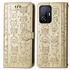 Custodia Portafoglio In Pelle Fantasia Modello Cover con Supporto S03D per Xiaomi Mi 11T Pro 5G Oro