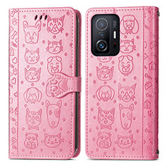 Custodia Portafoglio In Pelle Fantasia Modello Cover con Supporto S03D per Xiaomi Mi 11T Pro 5G Rosa