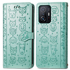 Custodia Portafoglio In Pelle Fantasia Modello Cover con Supporto S03D per Xiaomi Mi 11T Pro 5G Verde