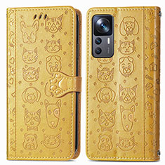 Custodia Portafoglio In Pelle Fantasia Modello Cover con Supporto S03D per Xiaomi Mi 12T 5G Giallo