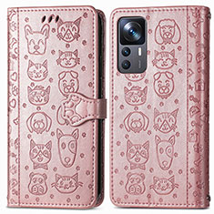 Custodia Portafoglio In Pelle Fantasia Modello Cover con Supporto S03D per Xiaomi Mi 12T 5G Oro Rosa