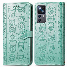 Custodia Portafoglio In Pelle Fantasia Modello Cover con Supporto S03D per Xiaomi Mi 12T 5G Verde