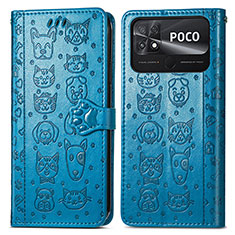 Custodia Portafoglio In Pelle Fantasia Modello Cover con Supporto S03D per Xiaomi Poco C40 Blu