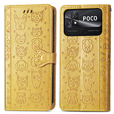 Custodia Portafoglio In Pelle Fantasia Modello Cover con Supporto S03D per Xiaomi Poco C40 Giallo