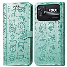 Custodia Portafoglio In Pelle Fantasia Modello Cover con Supporto S03D per Xiaomi Poco C40 Verde