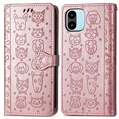 Custodia Portafoglio In Pelle Fantasia Modello Cover con Supporto S03D per Xiaomi Poco C51 Oro Rosa