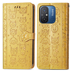 Custodia Portafoglio In Pelle Fantasia Modello Cover con Supporto S03D per Xiaomi Poco C55 Giallo