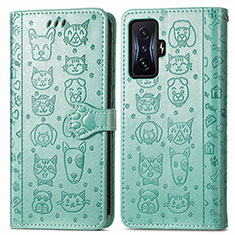 Custodia Portafoglio In Pelle Fantasia Modello Cover con Supporto S03D per Xiaomi Poco F4 GT 5G Verde