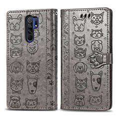 Custodia Portafoglio In Pelle Fantasia Modello Cover con Supporto S03D per Xiaomi Poco M2 Grigio