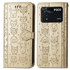 Custodia Portafoglio In Pelle Fantasia Modello Cover con Supporto S03D per Xiaomi Poco M4 Pro 4G Oro