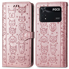 Custodia Portafoglio In Pelle Fantasia Modello Cover con Supporto S03D per Xiaomi Poco M4 Pro 4G Rosa