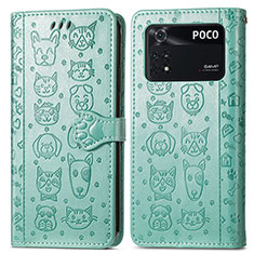 Custodia Portafoglio In Pelle Fantasia Modello Cover con Supporto S03D per Xiaomi Poco M4 Pro 4G Verde