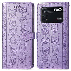 Custodia Portafoglio In Pelle Fantasia Modello Cover con Supporto S03D per Xiaomi Poco M4 Pro 4G Viola