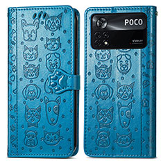 Custodia Portafoglio In Pelle Fantasia Modello Cover con Supporto S03D per Xiaomi Poco X4 Pro 5G Blu