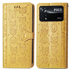 Custodia Portafoglio In Pelle Fantasia Modello Cover con Supporto S03D per Xiaomi Poco X4 Pro 5G Giallo