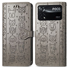 Custodia Portafoglio In Pelle Fantasia Modello Cover con Supporto S03D per Xiaomi Poco X4 Pro 5G Grigio