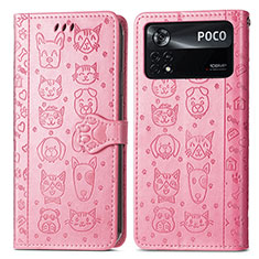 Custodia Portafoglio In Pelle Fantasia Modello Cover con Supporto S03D per Xiaomi Poco X4 Pro 5G Rosa