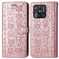 Custodia Portafoglio In Pelle Fantasia Modello Cover con Supporto S03D per Xiaomi Redmi 10 India Oro Rosa